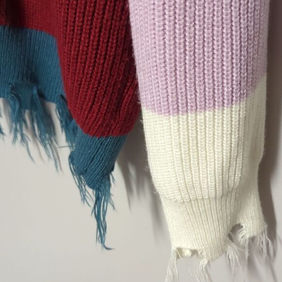 SHEIN Color Block Shark bite Hem V Neck Sweater - Picture 3 of 6